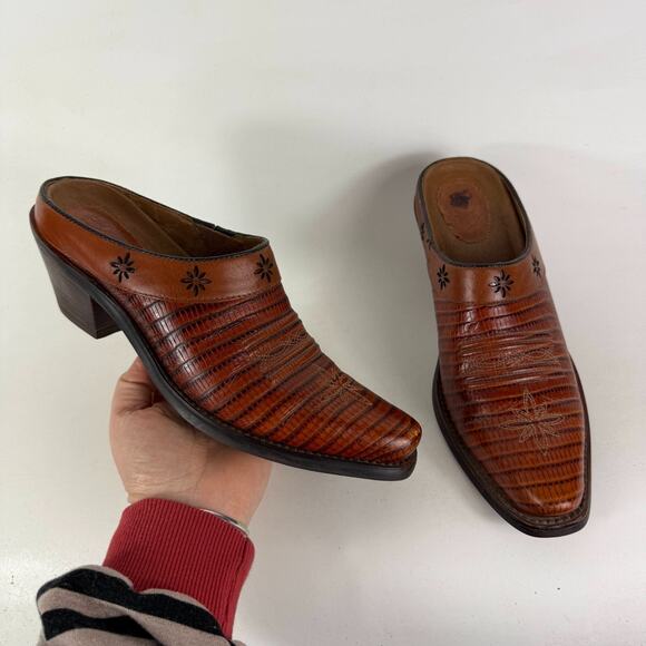 Ariat Desert Star Western Clogs Women's 6.5 Brown Lizard Leather Slip-On Outdoor - Picture 1 of 11